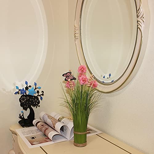 HASWITDA Artificial Faux Floral Grass Bouquet Small Fake Flower Plant Arrangements Free Standing Table Centrepiece Decoration Outdoor Garden Indoor Home Office Hotel Party Wedding Ornament Pink