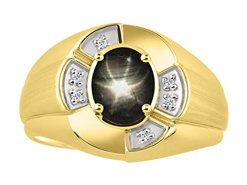 Image of Rylos Yellow Gold Plated Silver Men's & or Ladies Ring with 8X6MM Oval Gemstone & Diamonds - Unisex Color Stone Birthstone Ring Sizes 7-13