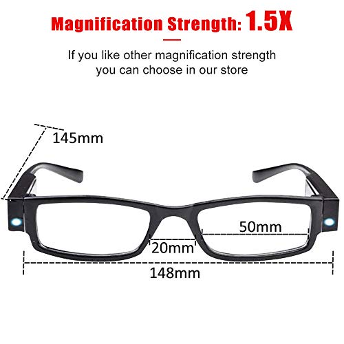 Image of Reading Glasses with Light Bright LED Readers with Lights Reading Glasses Lighted Magnifier Nighttime Reader Compact Full Frame Eyewear Clear Vision Unisex Clear Vision Lighted Eye Glasses,+1.5