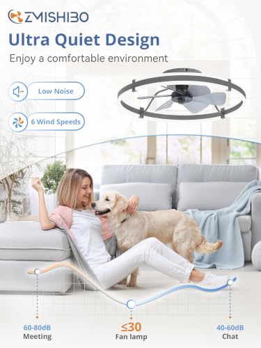 Image of ZMISHIBO Low Profile 24'' Ceiling Fans with Lights and Remote, Gray | 3000-6000K Dimmable LED Fandelier, Quiet DC Motor, Reversible Airflow, 6 Wind Speeds, Timer, Bedroom, Living Room, Kitchen