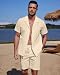 YAOHUOLE Herren 2 Stück Baumwolle Leinen Set Leinen Hemd Und Hose Herren Kurz Khaki 3XL