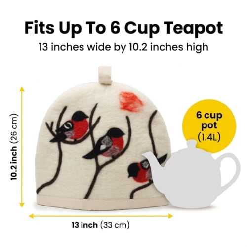 Image of Glaciart One Wool Teapot Cozy Kettle Cover | Dome Shaped Large Tea Cosy, Kettle or French Press | Handmade & Needle Felted from Natural Wool | Warms Up to 2 Hours | Great as Gift