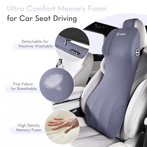 Image of FLORICH Integrated Car Seat Lumbar Support Pillow & Car Neck Pillow Memory Foam Back Cushion for Driving Car Seat Back Support Pillow for Car Seats Driver Back Neck Sciatica Pain Relief Cushion, Blue