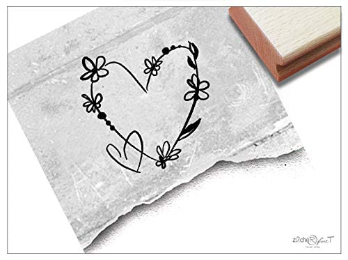 Stempel - Motivstempel HERZ mit Blumen - Bildtempel Geschenk Valentinstag Verlobung Hochzeit Karten Basteln Design Deko - von zAcheR-fineT (klein ca. 27 x 28 mm)