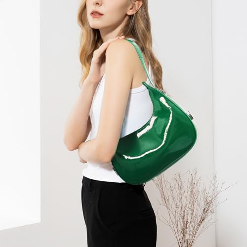 Image of Y2K Moon Bag Women's Crescent Shoulder Bag Retro Handbags Top Handle Patent Leather Cute Small Underarm Bag