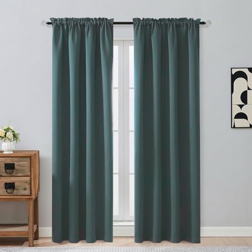 Image of Dark Green Blackout Curtains for Bedroom 84 Inch Length 2 Panels Set, Thermal Insulated Curtains for Living Room Nursery, Energy Saving Cortinas Blackout para Dormitorio, 2x40Wx84L
