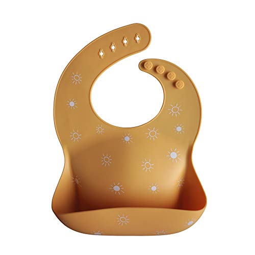 Image of mushie Silicone Baby Bib | Adjustable Fit Waterproof Bibs (Sun Orange)