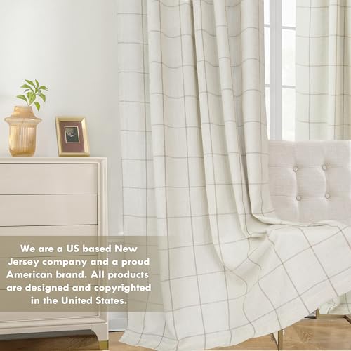 Driftaway 2 Panels 100% Blackout Windowpane Plaid Linen Curtains Double Layer Drapes For Bedroom 84 Inches Long Farmhouse Thermal Insulated 3.25 Inch Rod Pocket Back Tab For Living Room Taupe thumb #7