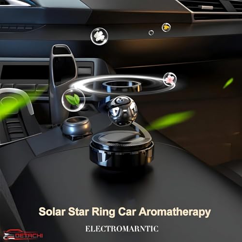 Image of DETACHI Solar Powered Car Air Diffuser-Refillable Rotating Dashboard Air Perfume Purifier for Cars, Aromatherapy Decor, Autorotation Accessories for Car Interior, Levitating Fragrance Diffuser-Black