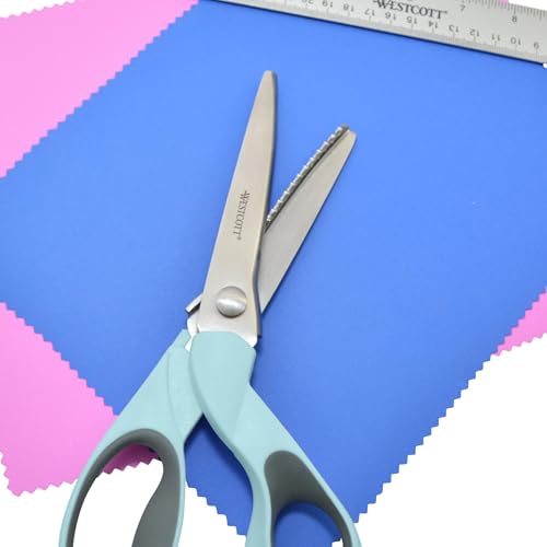 Image of Westcott Pinking Shears for Fabric Cutting, 9.5 inch Titanium-Bonded ZigZag Edge, Soft Handle Scissors with Bent Handle for Crafting, Sewing, Quilting