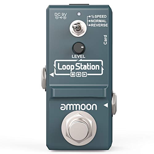 ammoon Pedal Efecto Guitarra Eléctrica Nano Loop True Bypass Looper Ilimitadas 10 Minutos de Grabación con Cable USB,Gris