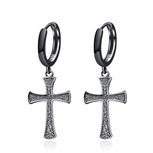 Cross Earrings 925 Sterling Silver/Black/Gold Cross Hoop Earrings Unisex Cross Earrings Jewelry Gifts for Men Women