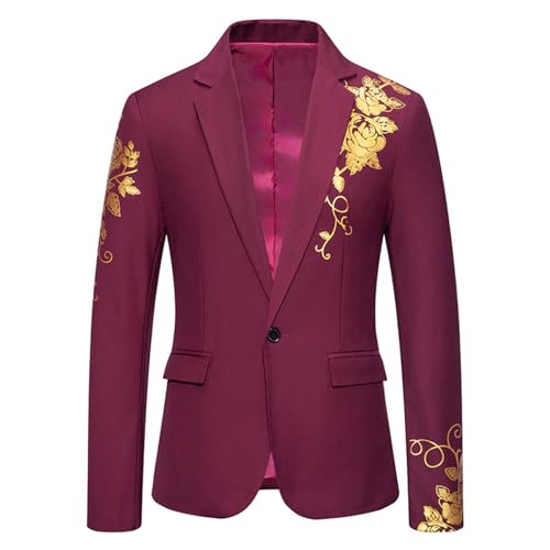 Mens Luxurious Gold Bronzing Slim Fit Long Sleeve Suit Jacket Sport Coats For Wedding Formal