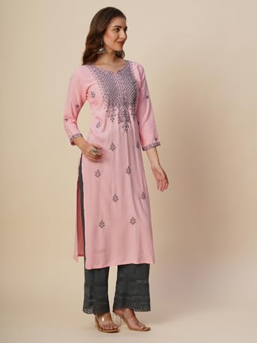 Image of RATAN Rayon Straight Lucknowi Chikankari Ethnic Wear Kurta for Women
