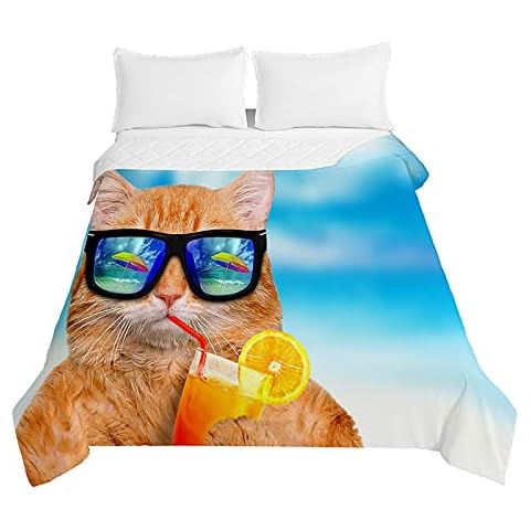 Oduo Colcha Bouti Cama 90/150, 3D Gato Cubrecama Multiusos Suave Cama de Matrimonio Cover