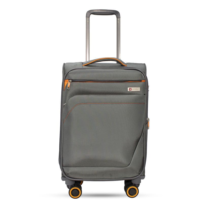 Image of SWISS MILITARY Nylon Mercury 8 Wheels 55cm Trolley Luggage, Soft Case 360 Rotatable Wheels, TSA Lock, Expandable Storage & Quick Front Pocket Suitcase, Travel Bag for Men & Women, Small Grey 44L