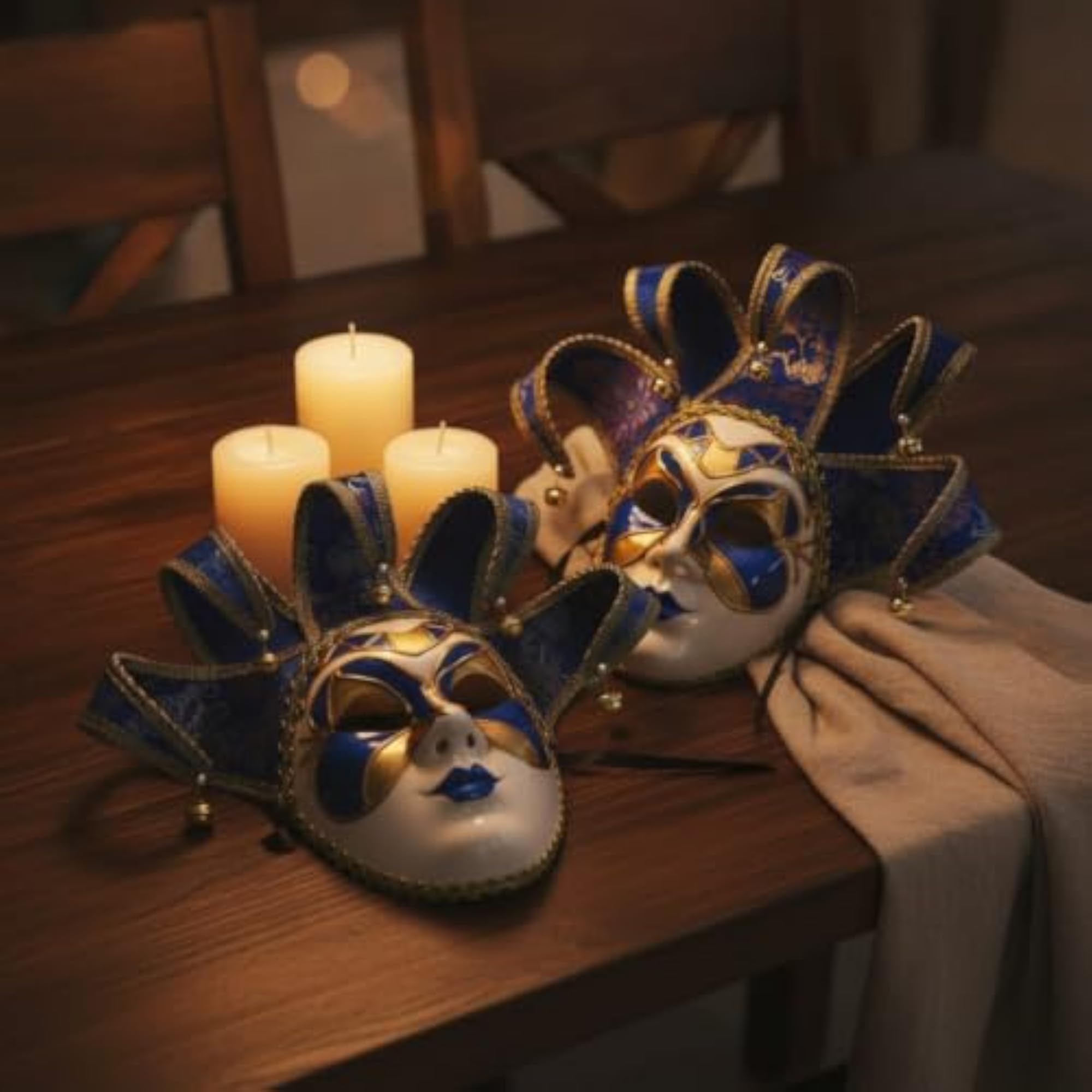 Ornate Jester Mask with Bells Theatrical Design