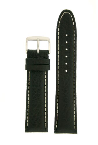 Tech Swiss 20mm Padded Watch Band Genuine Leather Black 20 millimeters White Stitching