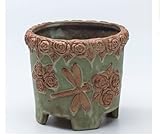 Ceramic Home/Garden Antique Round Flower Planter Pot with Rose and Dragonfly