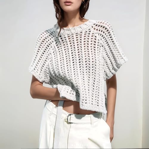 FindThy Women’s Chunky Cropped Sweater Vest Side Bow Tie Crew Neck Trendy Pullover Knit Tank Tops2