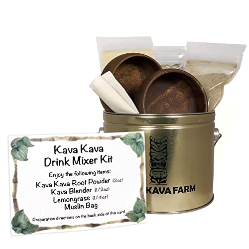 Kona Kava Farm Kava Starter Kit For Two | Kava Kava Root Powder Drink, Kava Blender, Lemongrass, Muslin Bag And Acacia Wood Bowls #TOP3