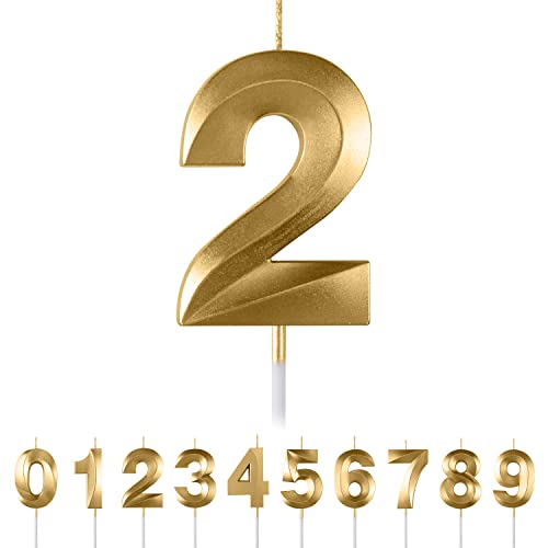 Geburtstagskerzen Zahlen 2,3D Gold Geburtstagskerzen,Kerzen Geburtstag Zahl 2, Kuchen Topper Dekoration Kuchendeko Geburtstag, Geburtstagskerzen für Geburtstagsdeko