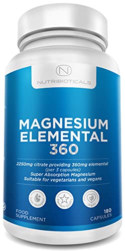 Magnesium Citrate 2250mg of Pure Citrate Providing 360mg Elemental, 96 Percent of Your Recommended Daily Amount - 180 Vegan Capsules (3 caps per Serving, 2 Months Supply)