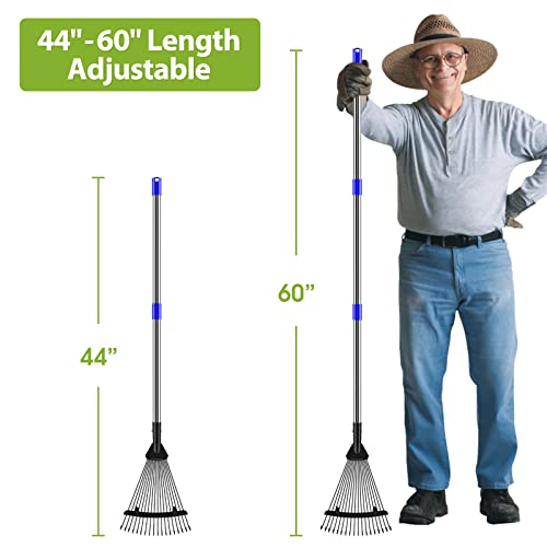 image for YOHSUGO Adjustable Rake for Leaves, Metal Garden Rakes for Lawns Heavy