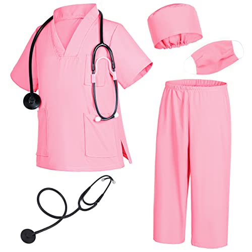 Togrop Doctor Costume For Kids Scrubs Pants With Accessories Set Toddler Children Cosplay 4T-5T Pink #TOP2