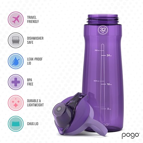 Image of Pogo BPA-Free Plastic Water Bottle with Chug Lid, Purple, 32 oz.