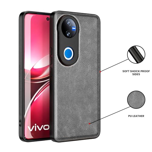 Image of Kapa Tux Leather Back Cover for Vivo T4R / V50 / V50E 5G | Slim Shockproof Camera Protection Bumper Case (Grey)