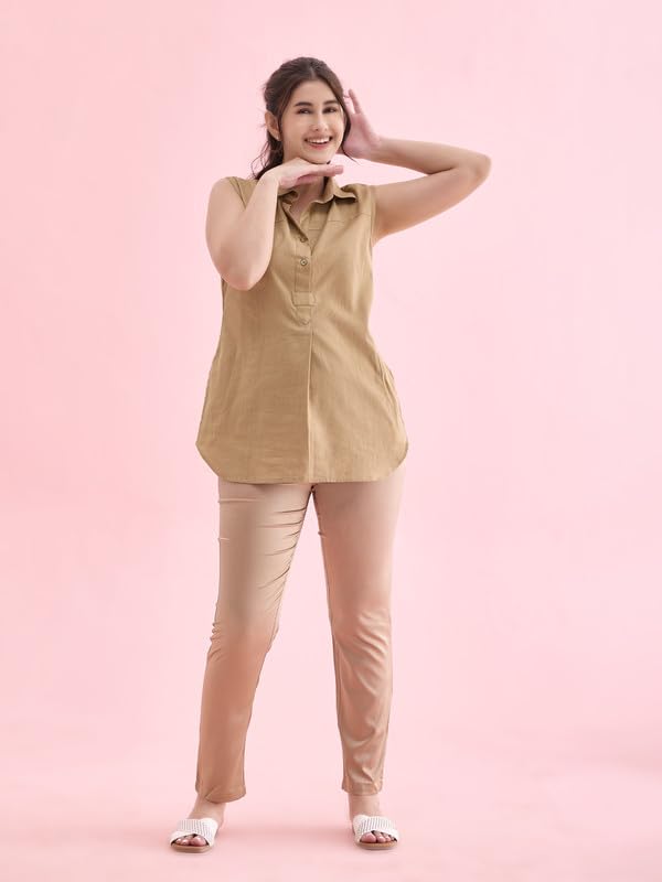 Image of GO COLORS Women Mid Rise Polyester Shiny Pant