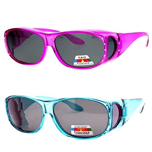 2 Pair Womens Rhinestone Anti Glare Polarized Fit Over Glasses Sunglasses Oval Rectangular1