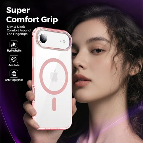 Image of VONZEE Translucent Clear Back Cover Compatible with (iPhone 17 Air Case)(2025), PC Shockproof Scratch Resistant, Non-Yellowing, Support Mag-Safe Wireless Magnetic Charging - Pink|6.6''