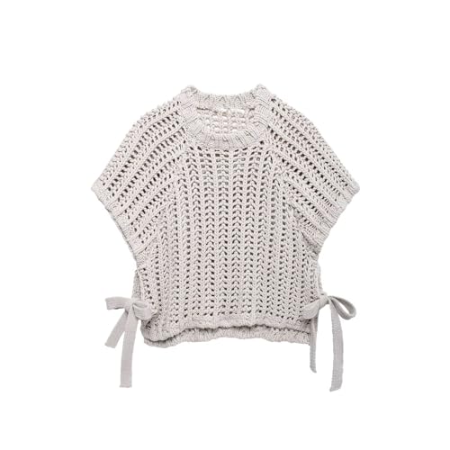 FindThy Women’s Chunky Cropped Sweater Vest Side Bow Tie Crew Neck Trendy Pullover Knit Tank Tops