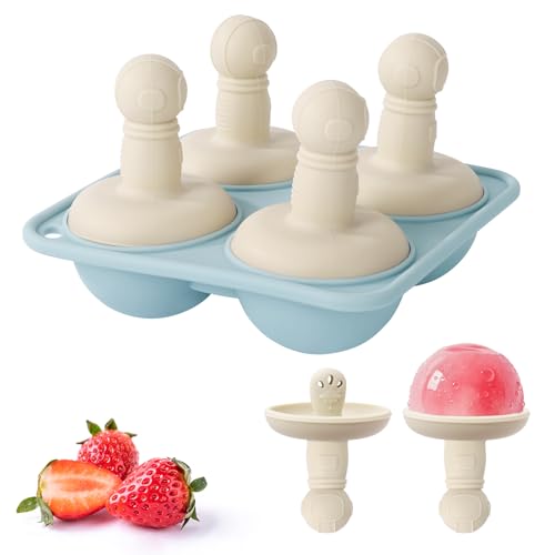 Socub Silicone Popsicle Molds- Baby's First Ice Pop Molds with Sticks- BPA-Free Breastmilk Popsicle Molds for Teething Infants 4Month+ | Easy Release | 4-Cavity | DIY Pop Molds(Dusty Blue)