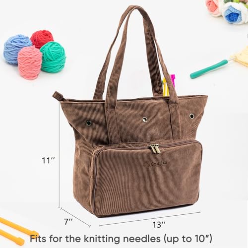 Image of MYBAGZING Large Yarn Tote Organizer - Corduroy Knitting Storage Holder for Yarn, Hooks & Accessories, Portable Craft Carryall for Crocheting Lovers, Mother's Day Gift
