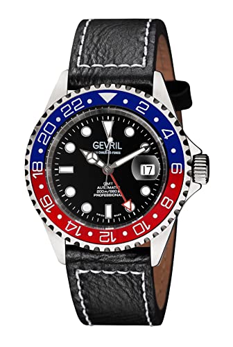 Gevril Men's Stainless Steel Automatic Watch with Leather Strap, Black, 22 (Model: 4952B-L1), Silver