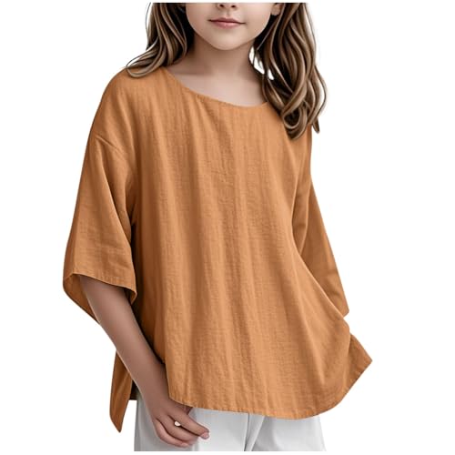 Girls' and Toddler Half Sleeve Shirts Loose Summer Tunic Tops Girls Cute Round Neck Blouse 3-15 Years