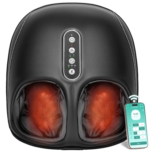 Nekteck Shiatsu Foot Massager with Heat, Foot Massager Machine for Plantar Fasciitis, Neuropathy Pain, Deep Kneading, Air Compression, Remote APP Control, Gifts for Her Him, Fits Up to 13'