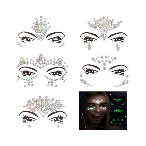 Luminous Mermaid Face Jewels Stick on Halloween Face Gems for Makeup Festival 5 Pieces Cover