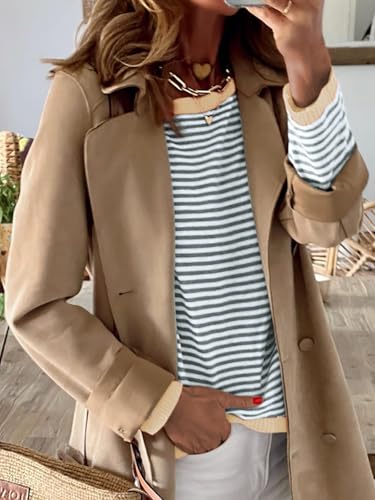 Image of Wowcarbazole Women's Pullover Sweaters Striped Long Sleeve Crew Neck Color Block Sweater Tops Casual Loose Knit Shirts