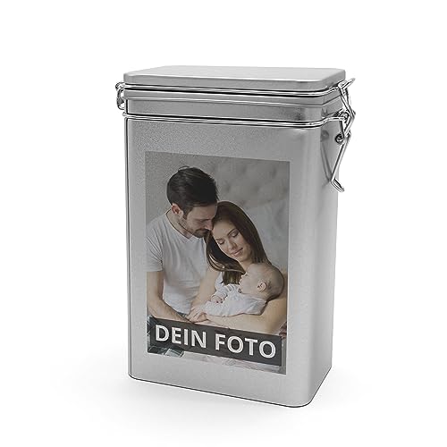 PhotoFancy® - Personalisierte Kaffeedose mit Foto bedrucken lassen - Vorratsdose für Kaffee mit eigenem Motiv gestalten - Farbe (Silber)