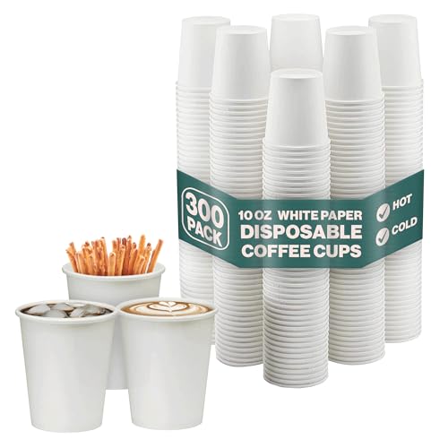 Image of NYHI 10oz Disposable Paper Cups - For Hot & Cold Drinks, Espresso, Tea, Juice, Water & More - Plain, Writable Surface Ideal for Cafes, Office & Events - Fits Most Coffee Machines, 300 pcs. - White