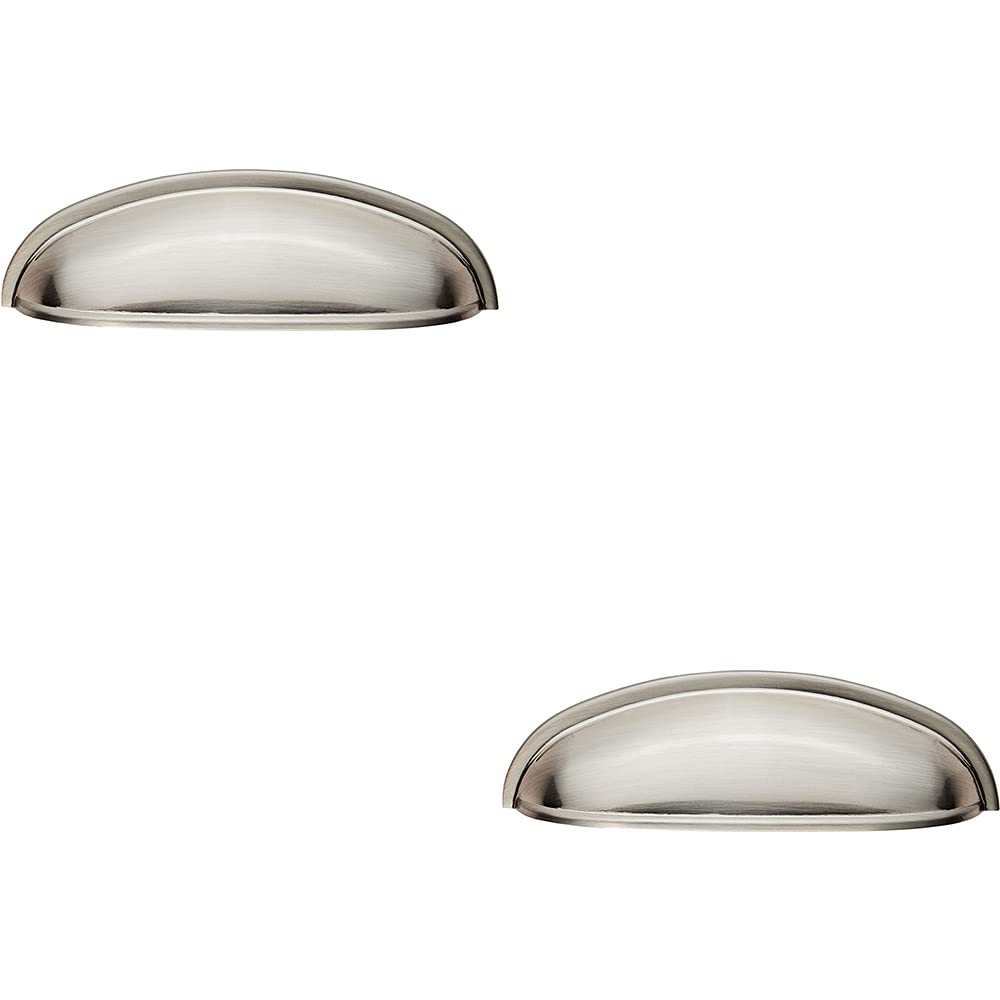 2X Shaker Cup Pull Handle 124 X 35Mm 96Mm Fixing Centres Satin Nickel 5056492586329