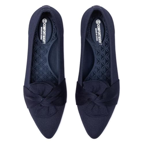 Image of Frank Mully Women's Casual Loafer Flats Slip On Loafer Shoes Comfortable Knit Flat Shoes Classics Pointy Toe Loafer Flats,for Work,Travel