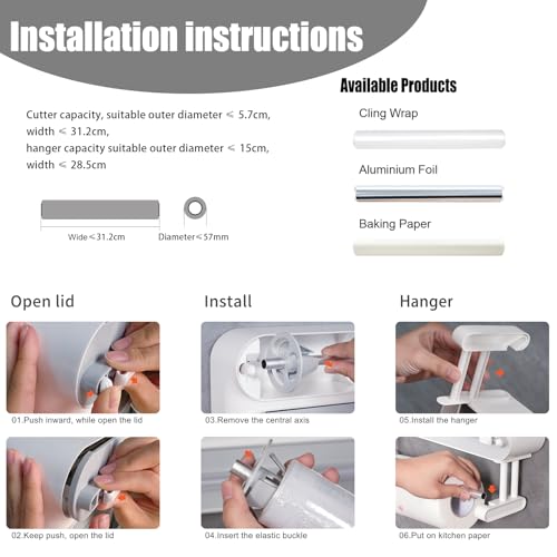 3 in 1 Aluminum Film Wrap Cutter WallMount Paper Towel Holder Cling Film Cutting Holder Plastic Wrap Dispenser Kitchen Organizer (Grey Transparent) by LuniosisL - Image 4