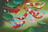 globalartdepot 24X36 inch Art Oil Painting Fortune Goldfishes in Lotus Pond