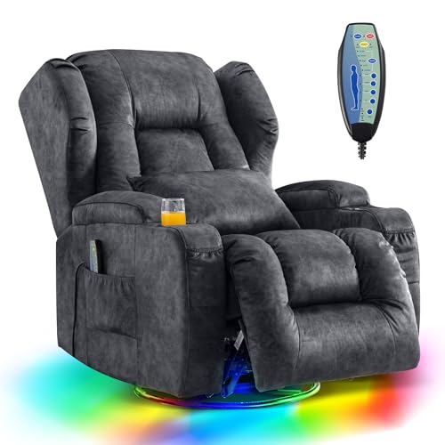 SITURAY 2 Motoren Elektrischer Verstellbar Relaxsessel mit Liegefunktion, Drehbarer Fernsehsessel TV Sessel mit Massage und Wärme, Kinosessel mit USB/LED/TYP C,bis 150 kg (Samt Grau, 1)