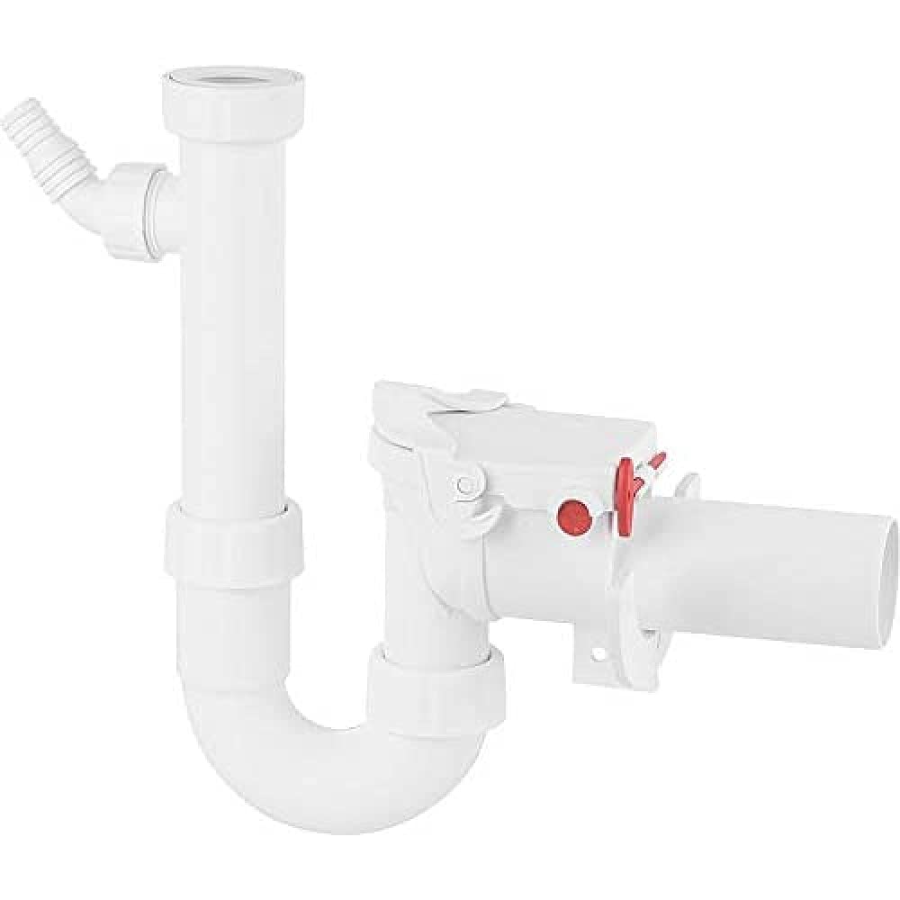 Sperrwerk Typ 5 DN 50 und PP-Siphon mit einem Kombi-Geräteanschluss 1 1/2'' und 1 1/4'' mit Rückstaudoppel- und Notverschluss